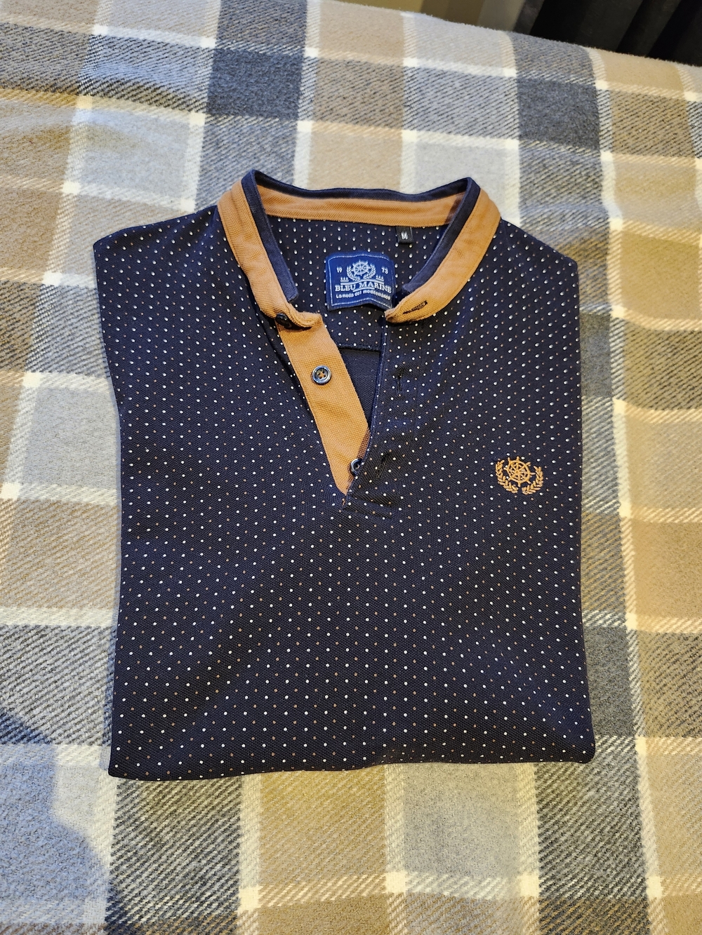BLEU MARINE Navy Polka Dot Polo Shirt